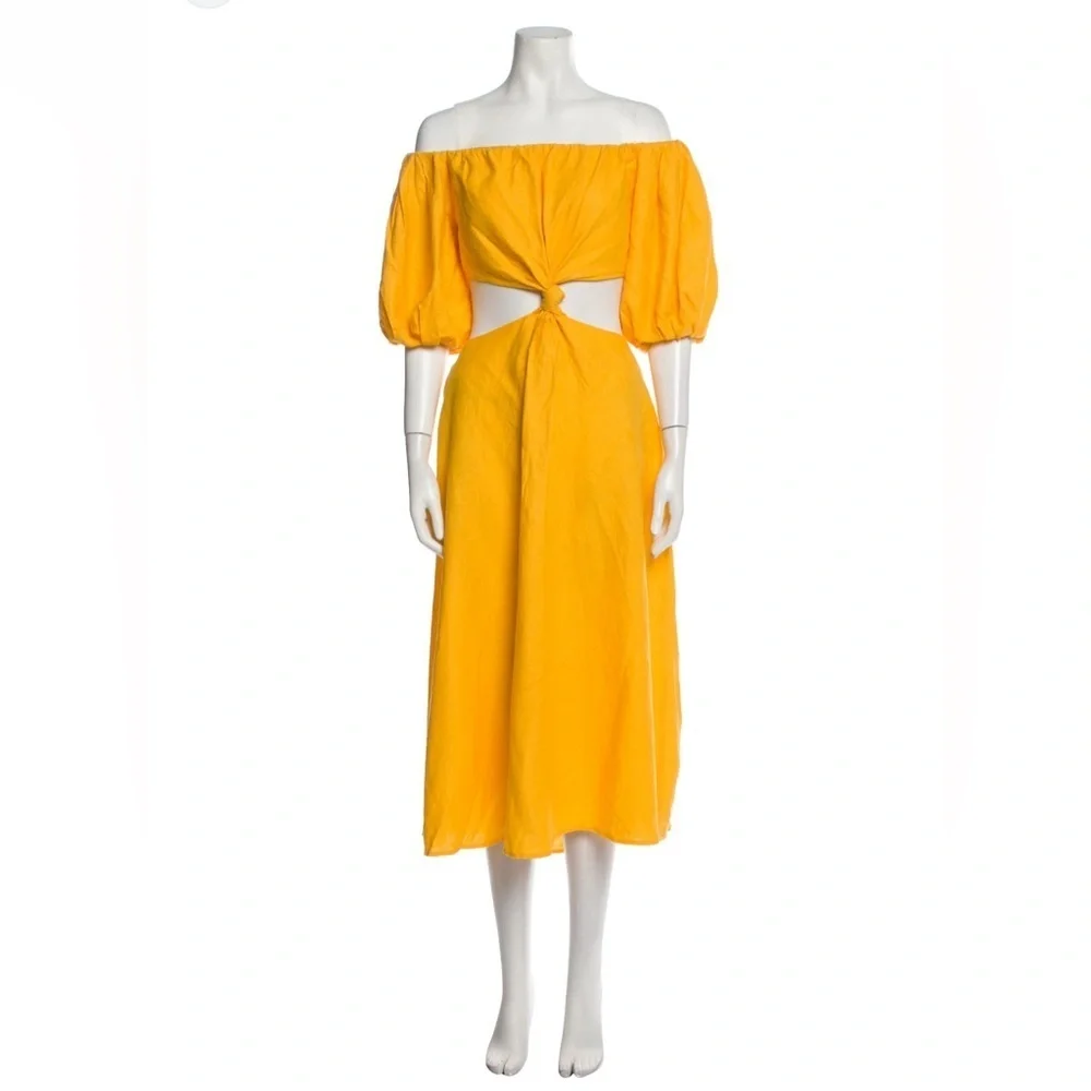 NWT FARM Rio Off Shoulder Twist Front Linen Blend Dress Size Small - Picture 3 of 14
